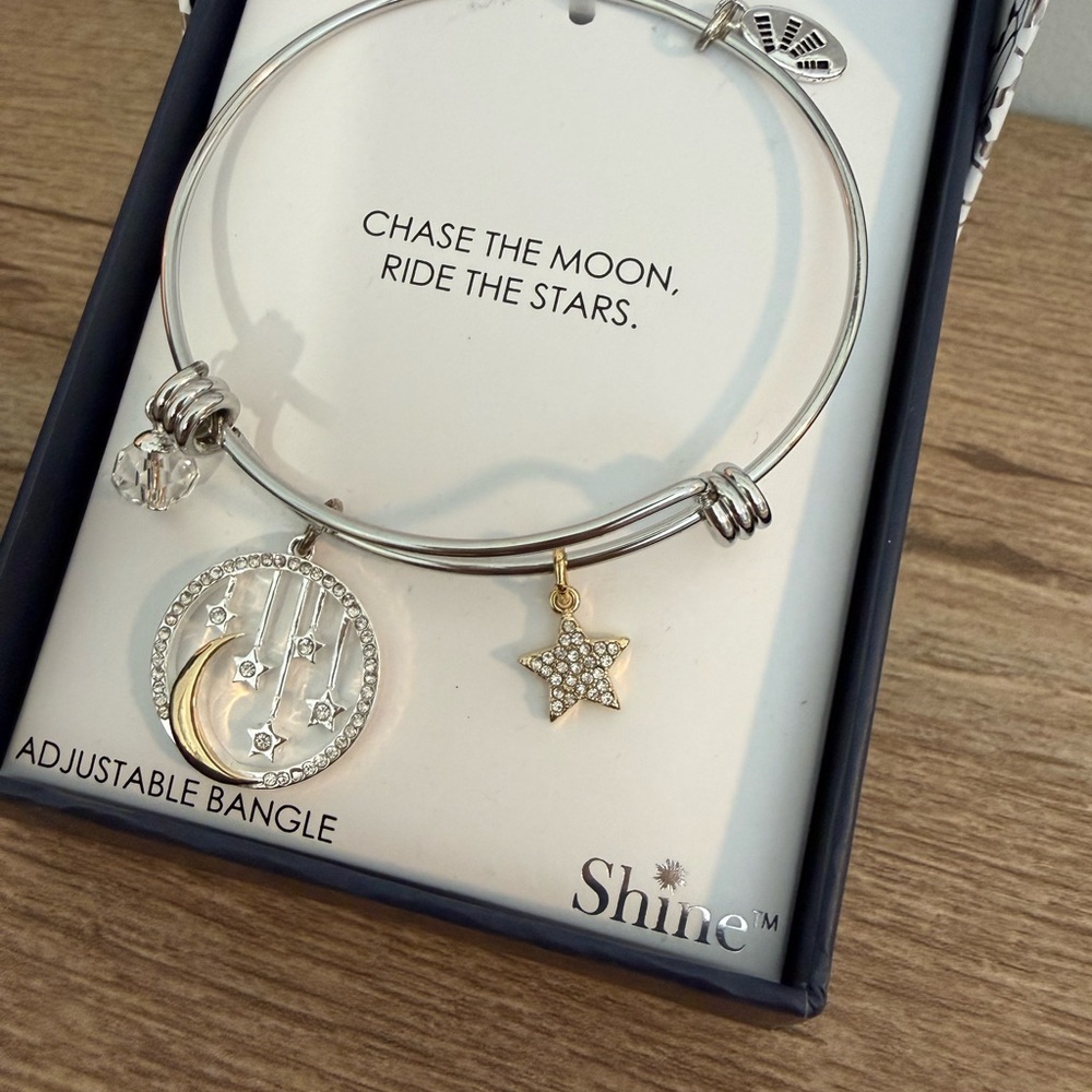 SHINE Silver and Gold Moon and Star Adjustable Bangle Bracelet, NWT - Picture 4 of 7